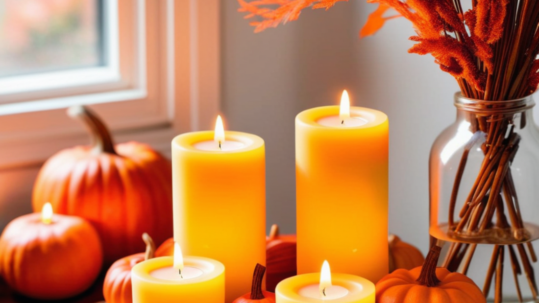 Candles and pumpkins for the autumn season 