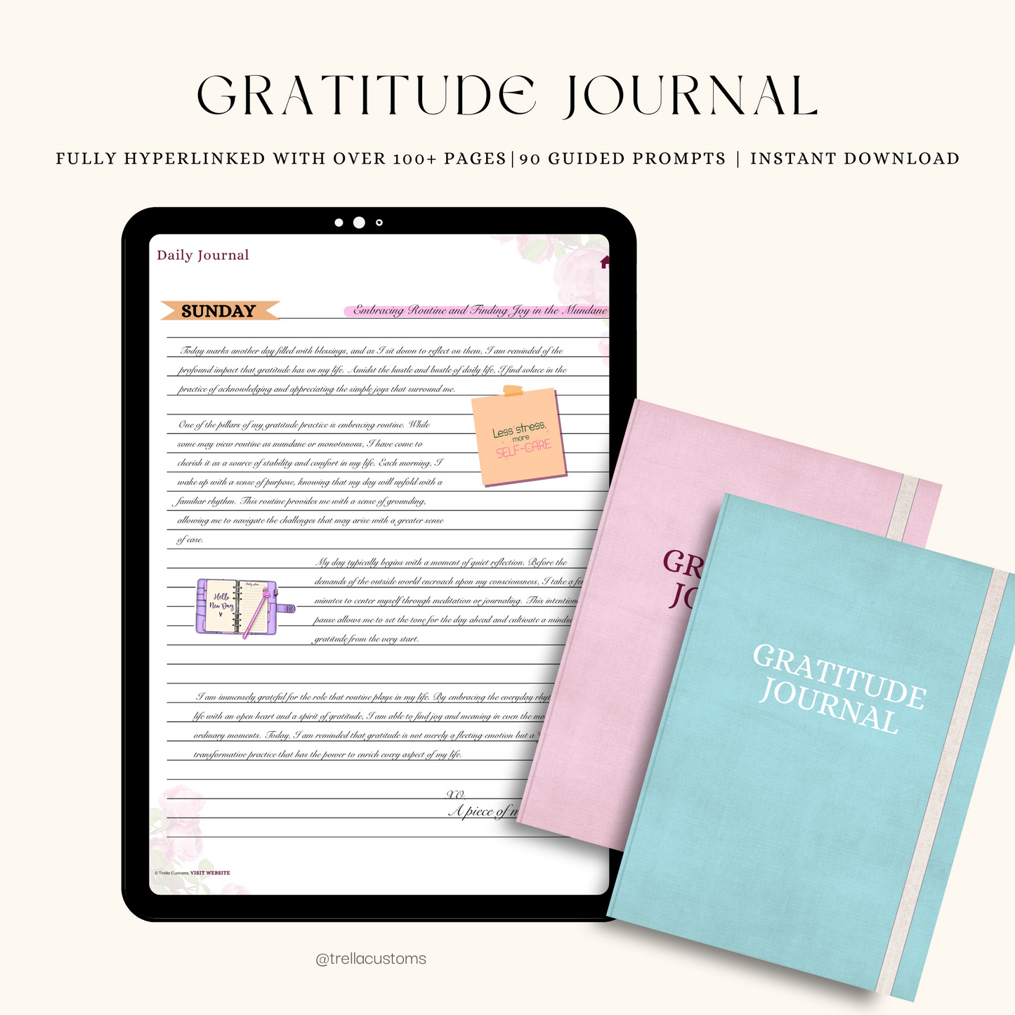 Written gratitude journal with two covers for daily gratitude practice on iPad device.