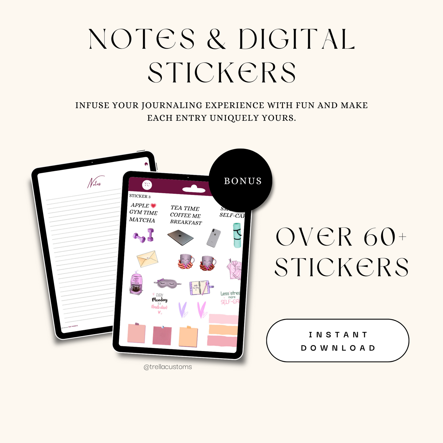 Notes and digital sticker bonuses for the gratitude journal.