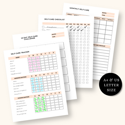 Mutiple sizes for the self-care checklists ranging from A4 to US letter sizes.
