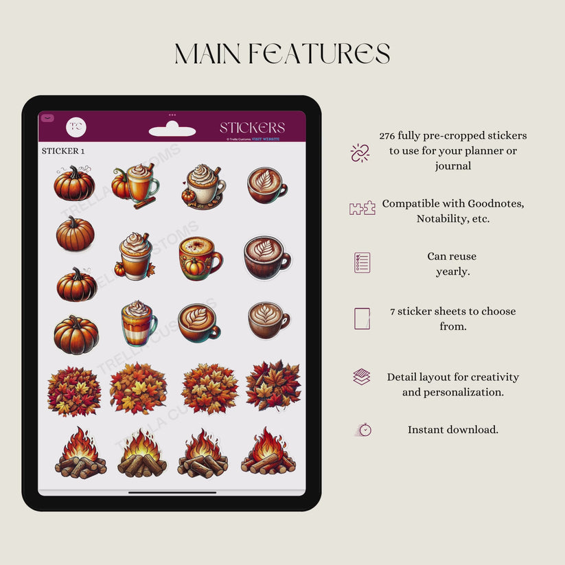 Fall Digital Stickers | Precropped Goodnotes Stickers | 250+ iPad Digi ...