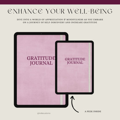 Detailed pages of what is included in the gratitude journal and the extras.